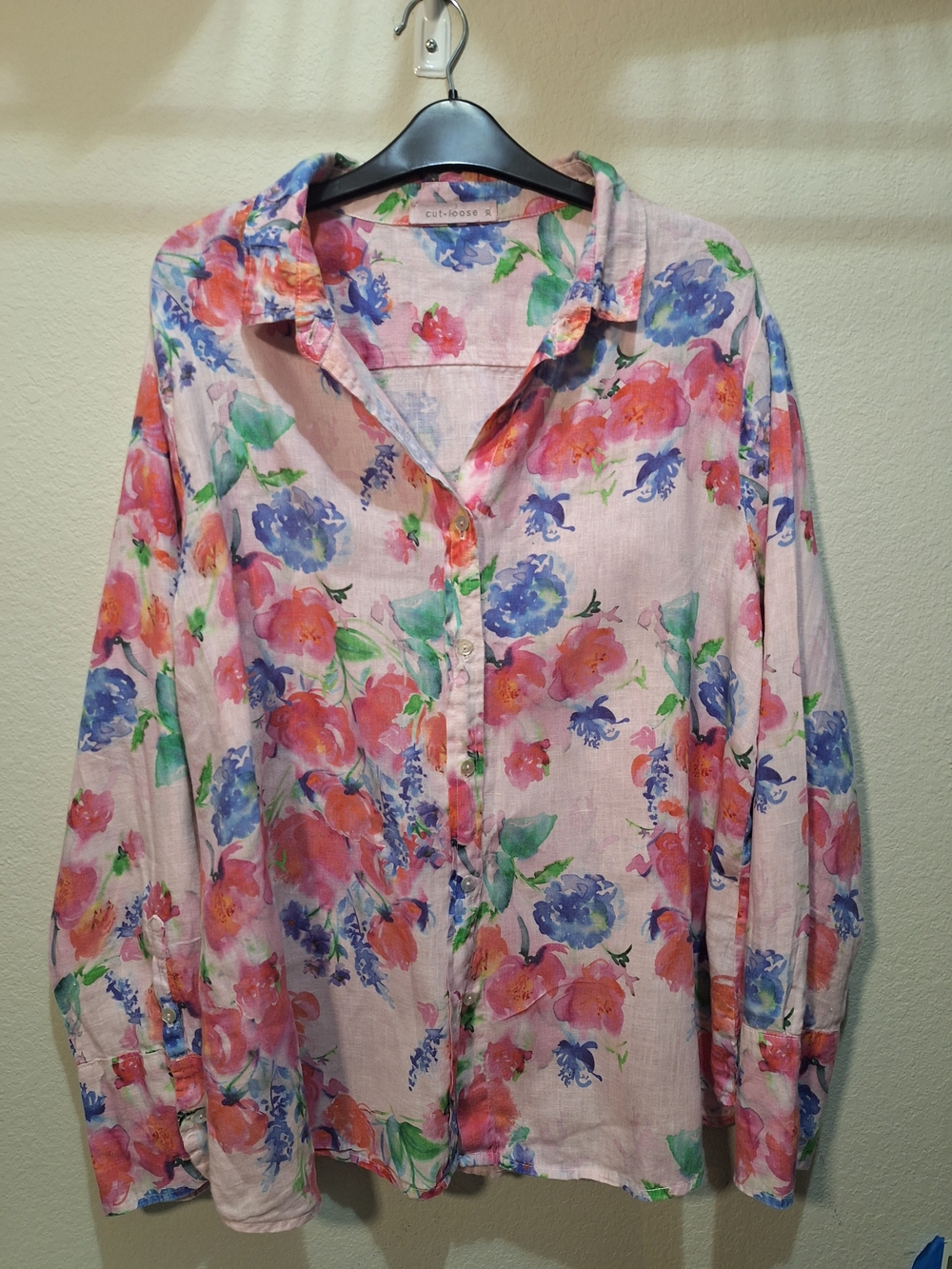 Cut Loose Linen Watercolor Floral Button Down Blouse Size XL